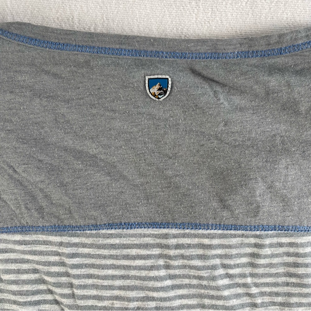KUHL Striped Short Sleeve Henley Top in Light Gray and Heather Blue small - Picture 8 of 8